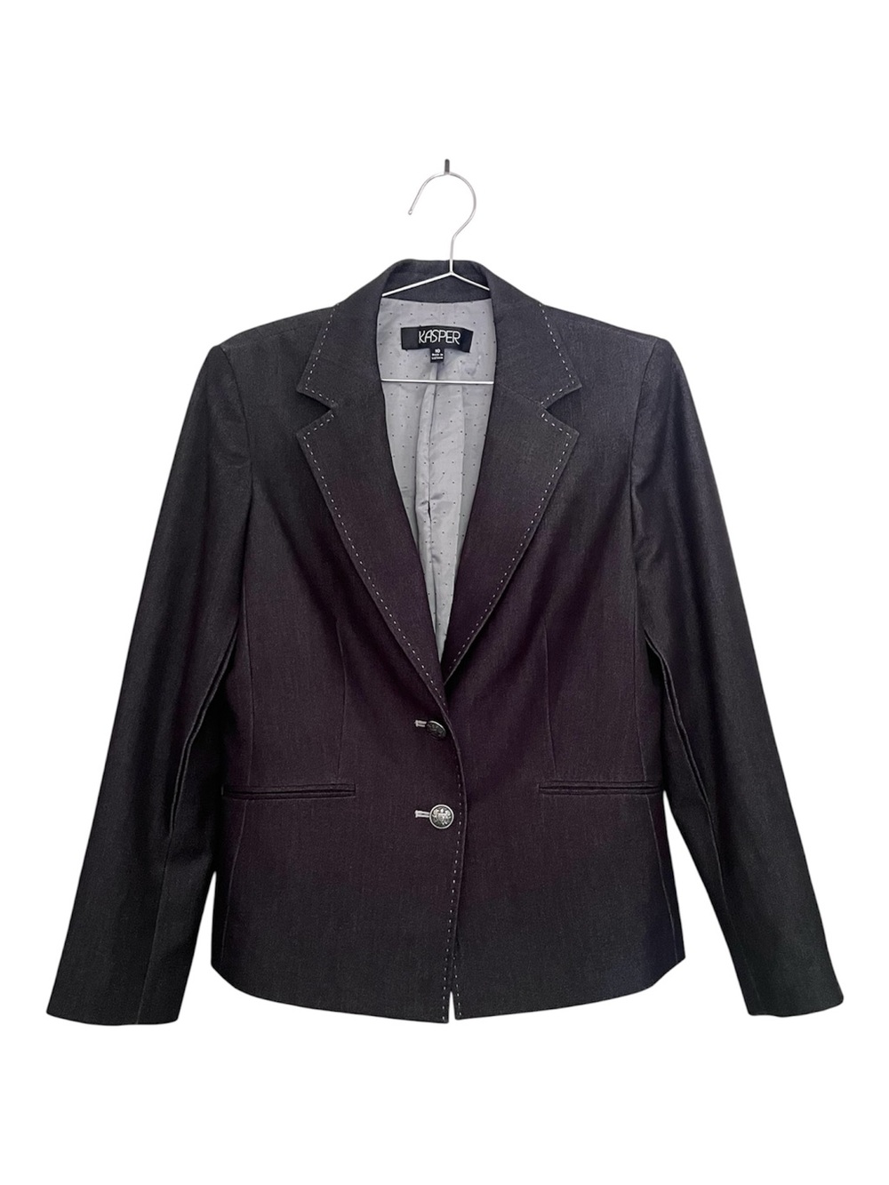 Kasper Charcoal Women's Single-Breasted Blazer with Notch Lapel Size 10